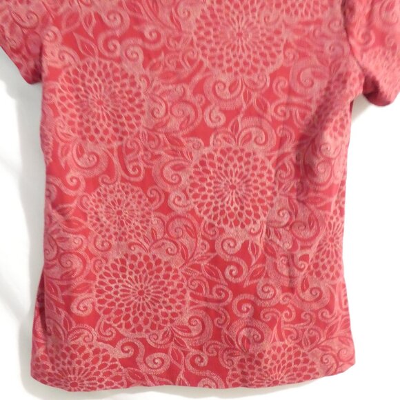 CROFT & BARROW Crewneck | large | Red Floral Short Sleeve Pima Cotton Shirt - Picture 12 of 15